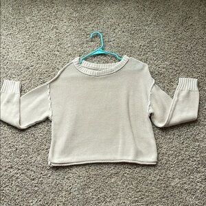 American Eagle Outfitters Cream Crew Neck Cropped Sweater